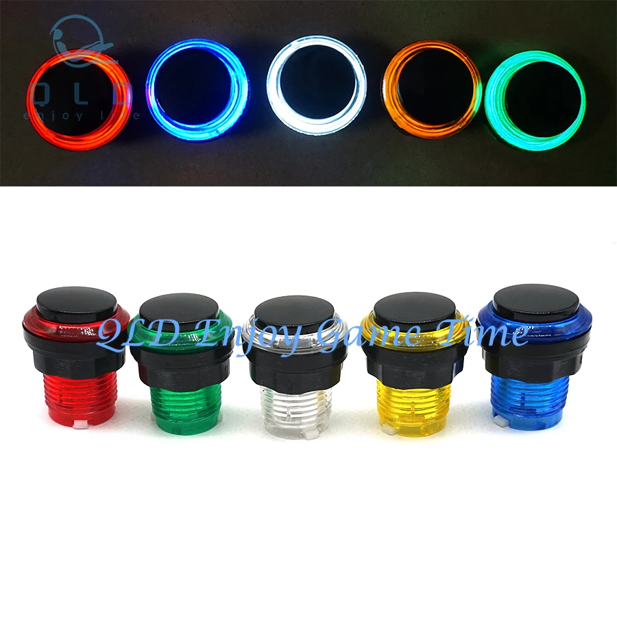 28mm Transparent Push Button Black Cover with 12V/ 5V LED Lamp Microswitch, for Arcade Fighting Video Games Machine Pandora Box
