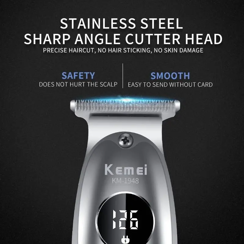 Kemei Electric Hair Clipper KM-1948 Fast Charging Metal Shell Salon Professional Trimmer with LCD Hair Cutting Machine