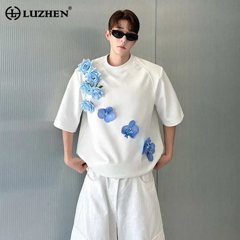 LUZHEN Floral Short 2026 Three-dimensional Loose Summer Sleeve Original T-shirts Men's Fashion Handsome Pure Cotton Tops JY8501
