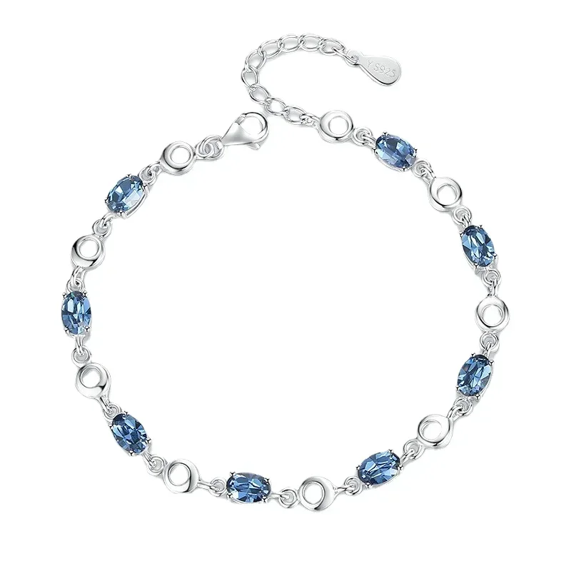 Female Topaz Bracelets 925 Sterling Silver Deep Sapphire Color Gemstone Bracelet for Student Girl Birthday Gift