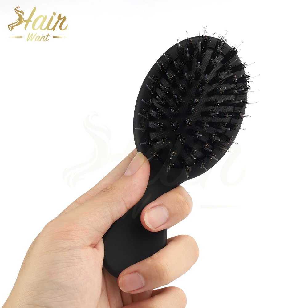 Hair Want Matte Finish Boar Bristle Hair Brush Nylon Teeth Hair Extension Brush for Detangling Cushion Brush Hairdressing Tool