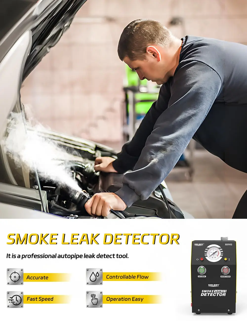 Solary SD302 Automotive Smoke Inspection Machine Car EVAP Detect Pipe Car Smoke Leak Detector Tester Leakage Diagnostic Tool
