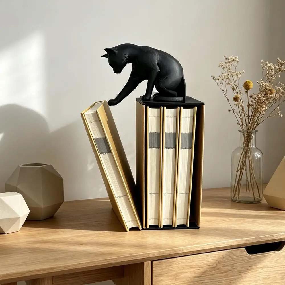Funny Book Stand Cat Bookend Stand Matte Black Cat Paw Design Bookend Stable Non-Slip PLA Material Decorative Desktop Organizer
