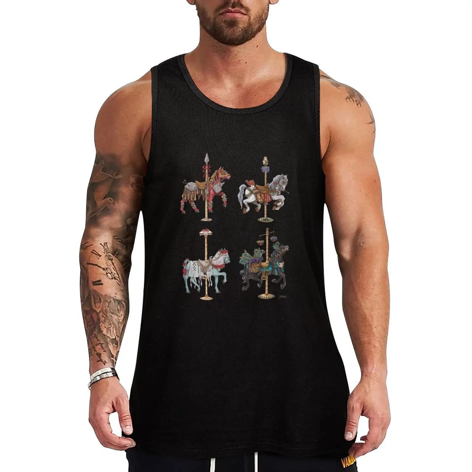 Four Carousel Horses of the Apocalypse Vertical Tank Top Man clothes for gym Gym clothes gym top vest for men