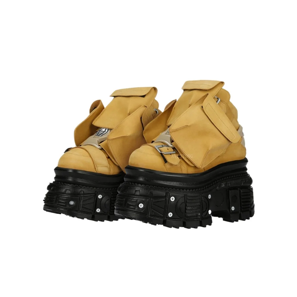 

Pocket Platform Goth Punk Motorcycle Boots Round Toe Thick Sole Metal Rivet Patchwork Western Couple Ankle Rock Boots