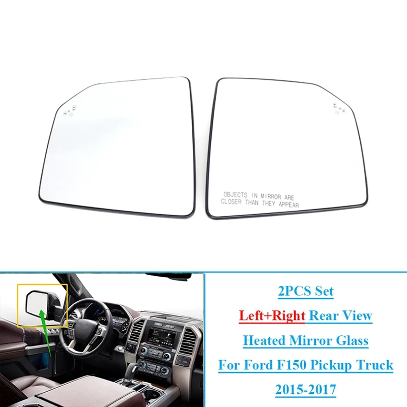 2PCS Set Rearview Mirror Glass Heated With Blind Spot Accessories For Ford F150 Pickup Truck 2015-2017 FL3Z17K707AH FL3Z17K707D