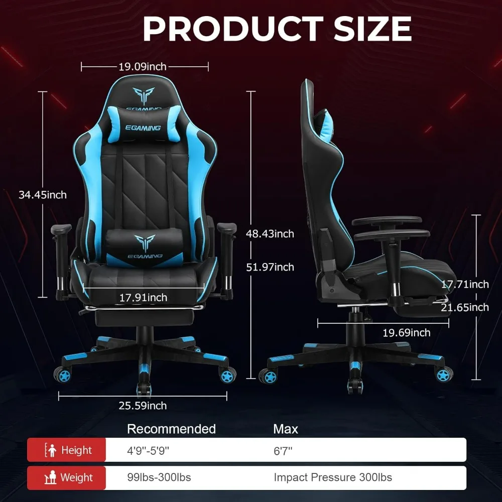 Gaming Chair, Big and Tall Video Game Chair with High Back PU Leather, Home Office Ergonomic Computer Chair with Footrest