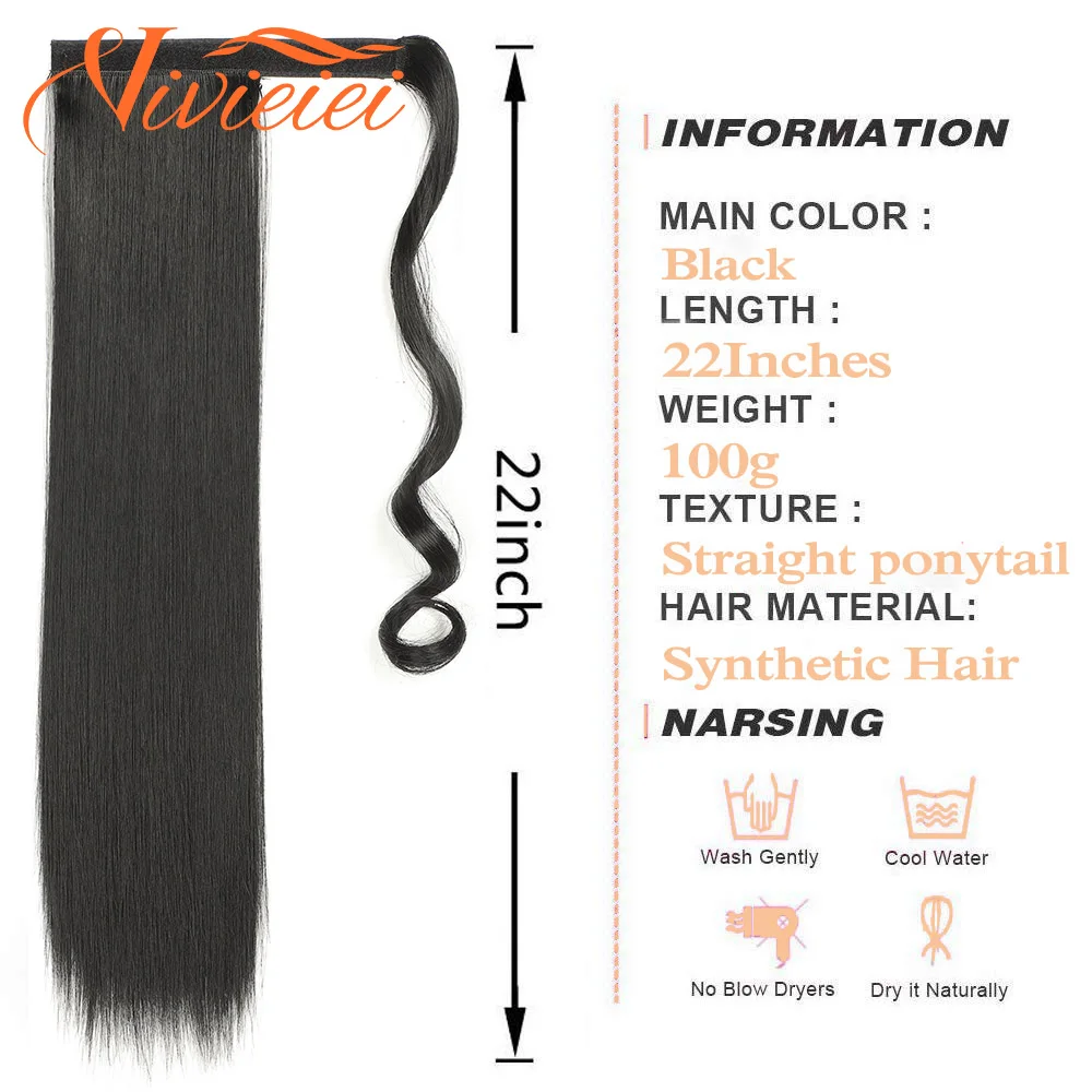 VIVIEIEI Pferdeschwanz Haar Verlängerung 22 Inch 100g Natürliche Schwarz Pferdeschwanz Erweiterung Clip in Wrap Um Haar Verlängerung Haarteile