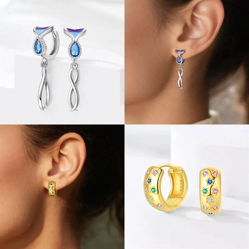 2025 S925 Silver Colorful Sparking Zircon Heart Shape Dopamine Hoop Earrings Flowers Earrings Jewelry for Women Girl Fine Gifts