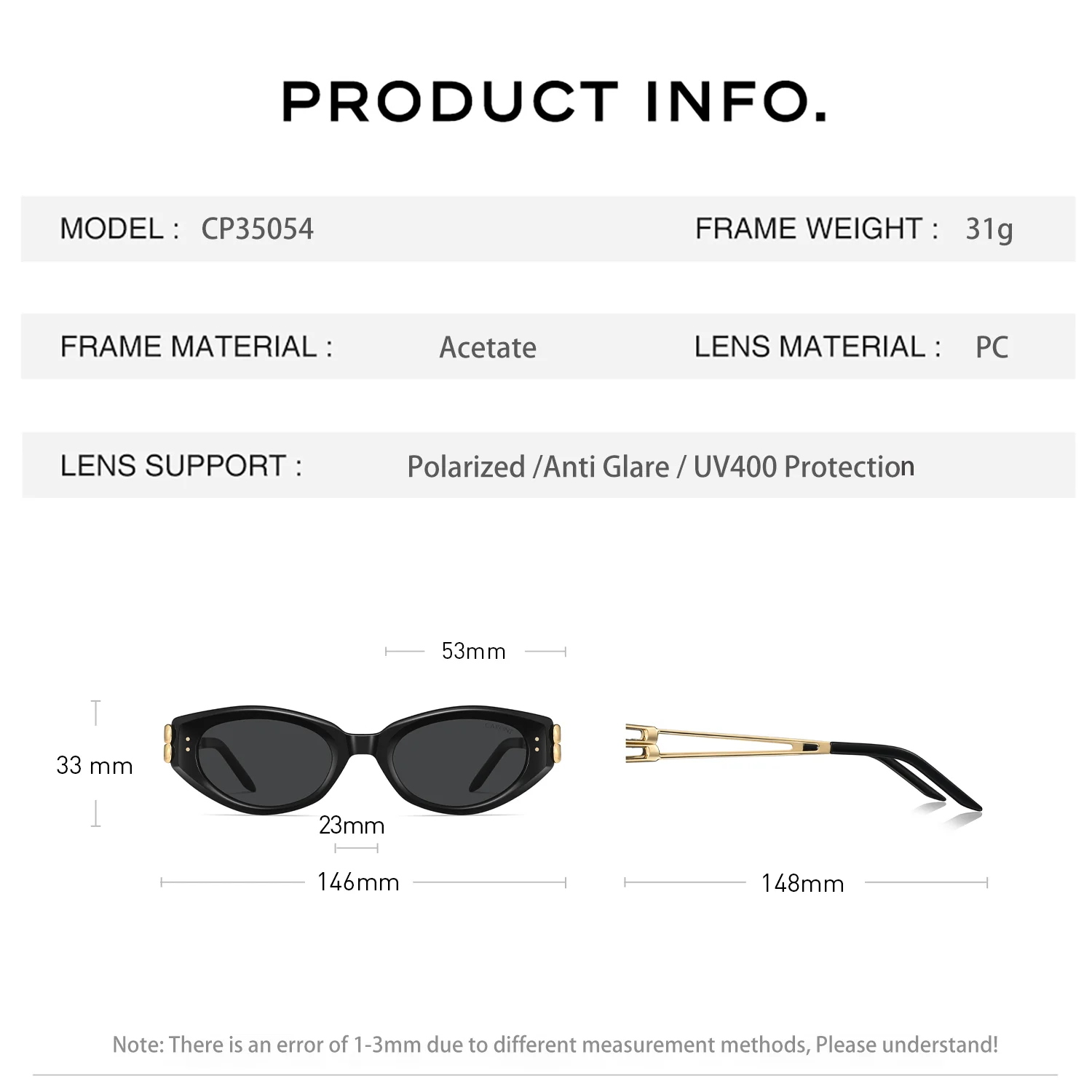 CAPONI الاستقطاب النساء القط العين النظارات الشمسية خلات موضة عطلة نظارات شمسية العلامة التجارية الرسمية المضادة للوهج الظل الأسود CP35054 #6