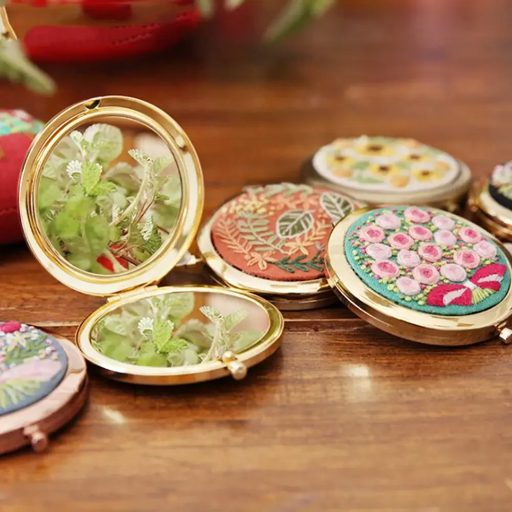 DIY Mini Round Makeup Mirror Embroidery Mirror Handcraft Needlework Cross Stitch Kit Double-Sided Mirror Material Package