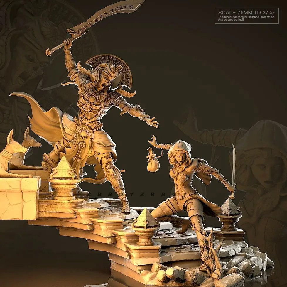 76mm Pharaoh Curse Resin Model White Figurines 3D Printed DIY Coloring Resin Model Kit Unassembled and Unpainted