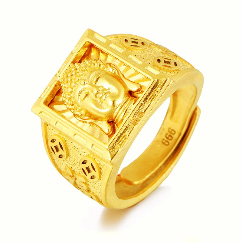 Boutique Buddha ring Open index finger ring Men\'s domineering Thai gold ring Imitation birthday wedding jewelry
