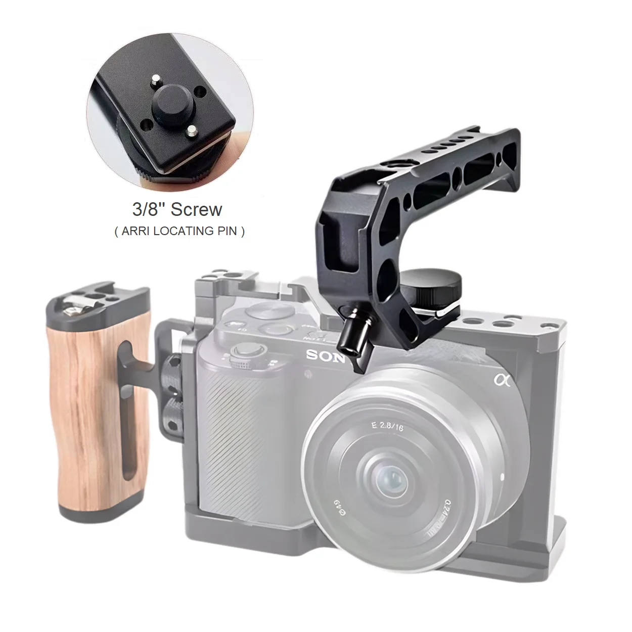 

Верхняя ручка корпуса камеры, с холодными башмаками для крепления микрофонной установки монитора, с резьбовыми отверстиями 1/4 дюйма 3/8 дюйма и установочными штифтами ARRI