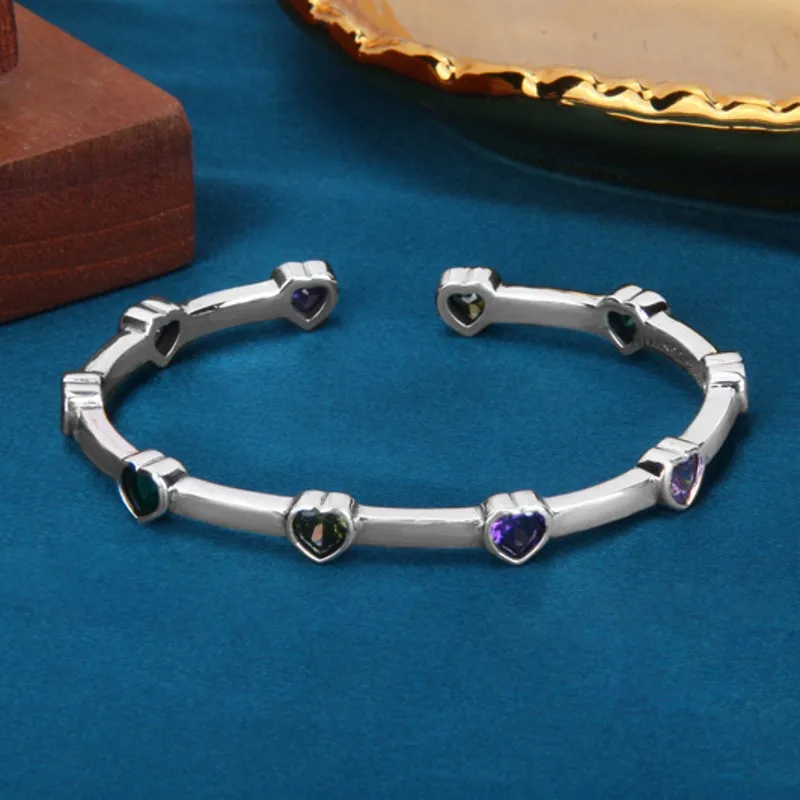 BOCAI New Original S925 Pure Silver Unique Design Fashionable Colorful Love Bamboo Bracelet Women Trendy Jewelry Accessories