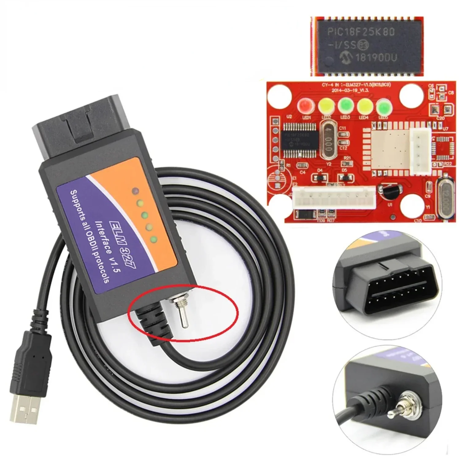 Best ELM327 V1.5 USB Switch PIC18F25K80 Chip HS-CAN / MS-CAN  FORScan elm327 v1.5   OBD2 Diagnostic Scanner