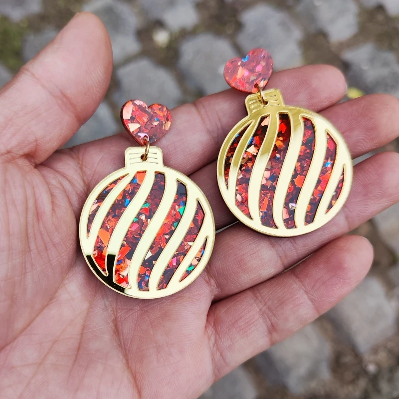 KUGUYS هدية عيد الميلاد مربع أقراط للنساء مجوهرات لطيف عيد الميلاد كرات ملونة انخفاض الأقراط العصرية الاكريليك اكسسوارات هدية #4