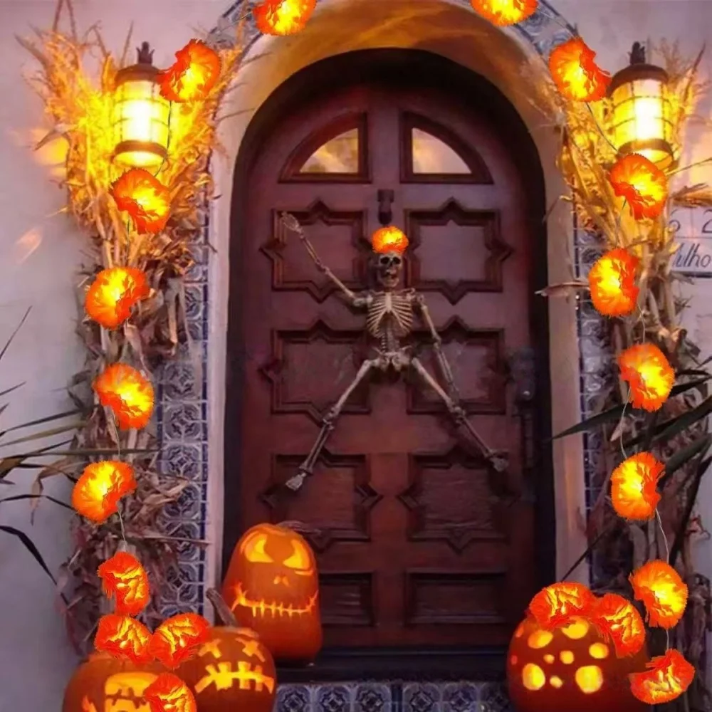 1.5M/3M Marigold Flower LED Halloween Day of the Dead Lights for Garden Patio Yard Window Home Festival Atmosphere Decoration