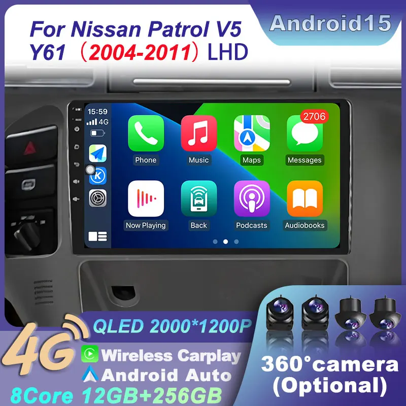 For Nissan Patrol V 5 Y61 2004 - 2021 LHD Auto Car Android 15 Carplay DVD Multimedia BT Video Player Radio Stereo Navigation GPS
