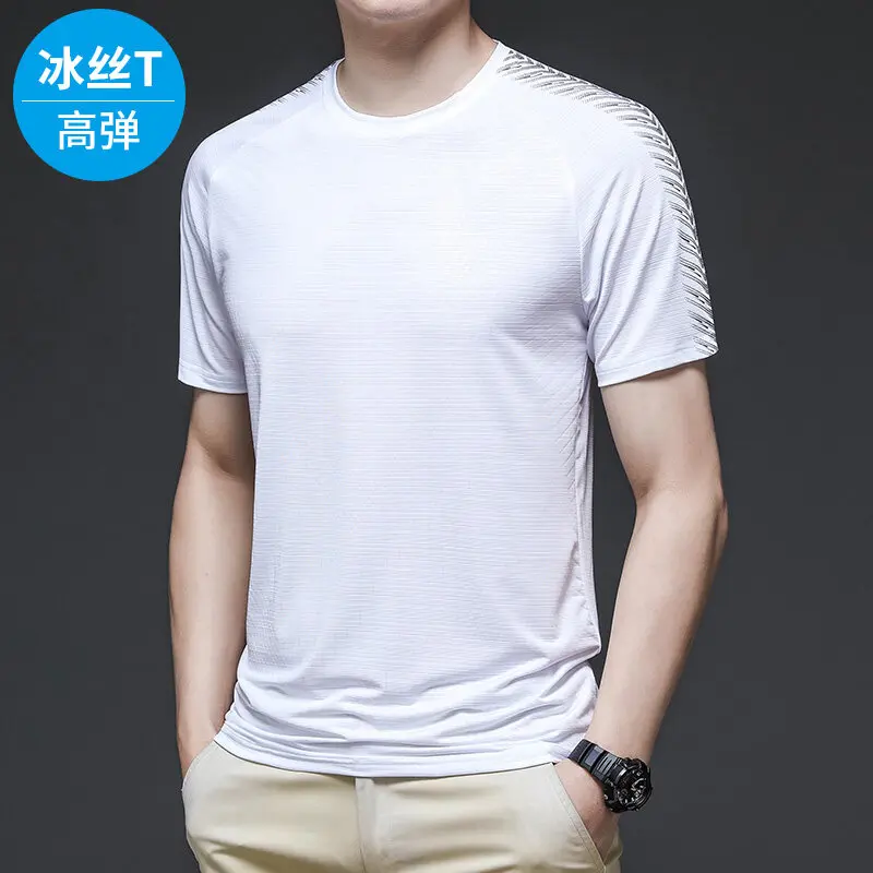 Summer New Round Neck Fashion Short Sleeve T-shirt Man High Street Casual Loose Pullovers Breathable Quick Drying Motion Tops