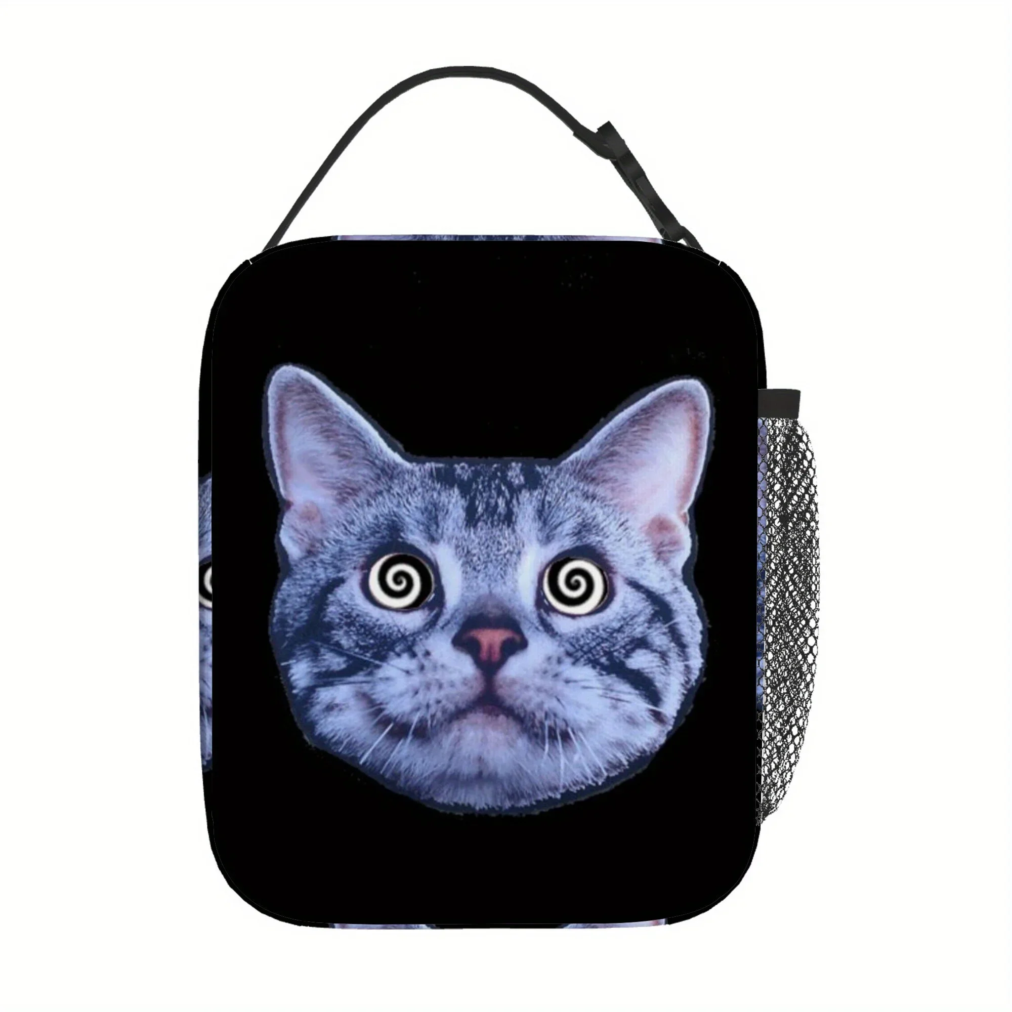 1pc, Cat Face with Spiral Eyes Printed Thermal Bag Insulation Tote for Food Storage - Unisex Portable Reusable Cooler & Lunch Bo