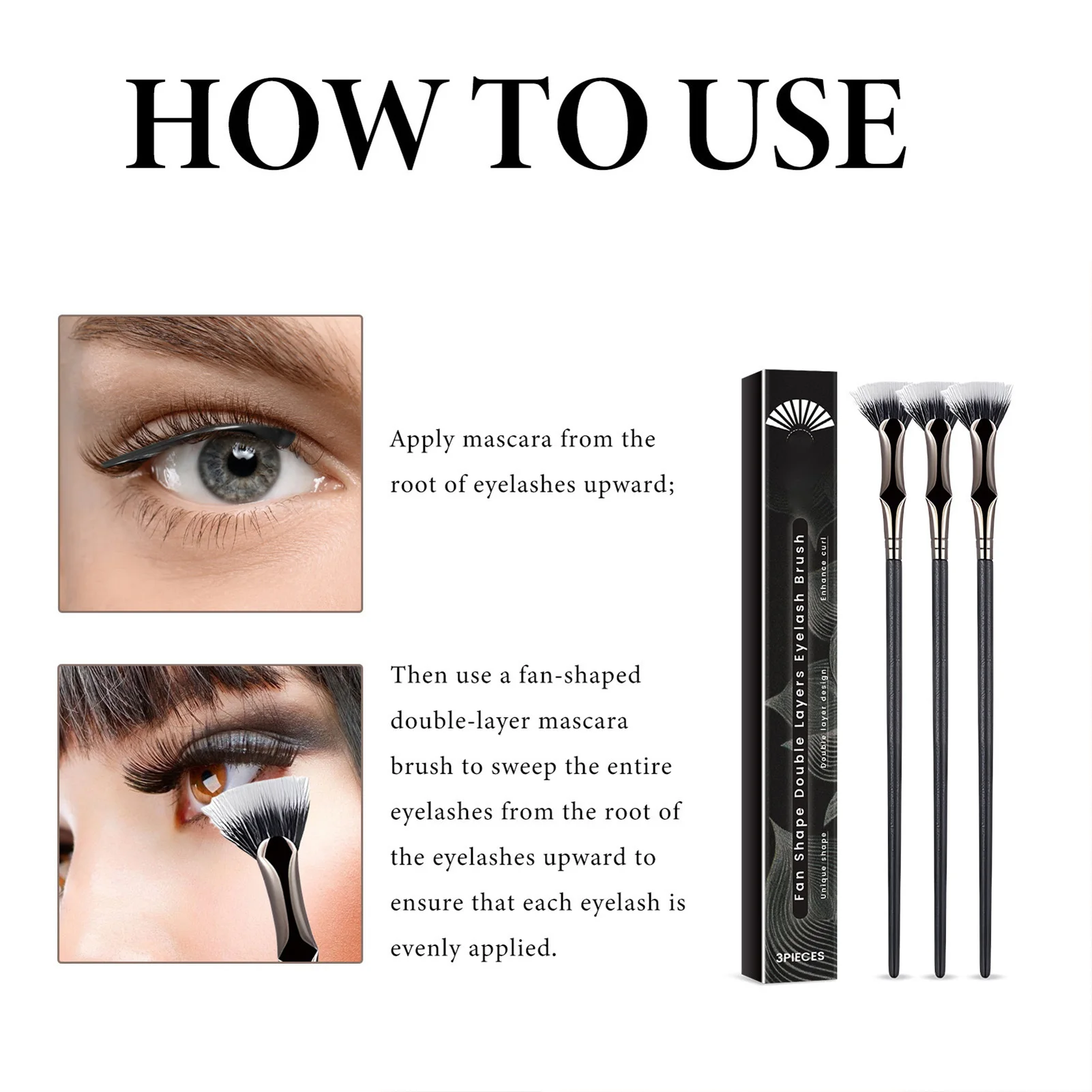 Eyelid Mascara Fan Brushes Lash Fan Brush, Lash Fan Brush, Sobrancelha angular dobrada, Facial Fan Brush para maquiagem, Natural Lifted Effects, Enhance Lower Lashes