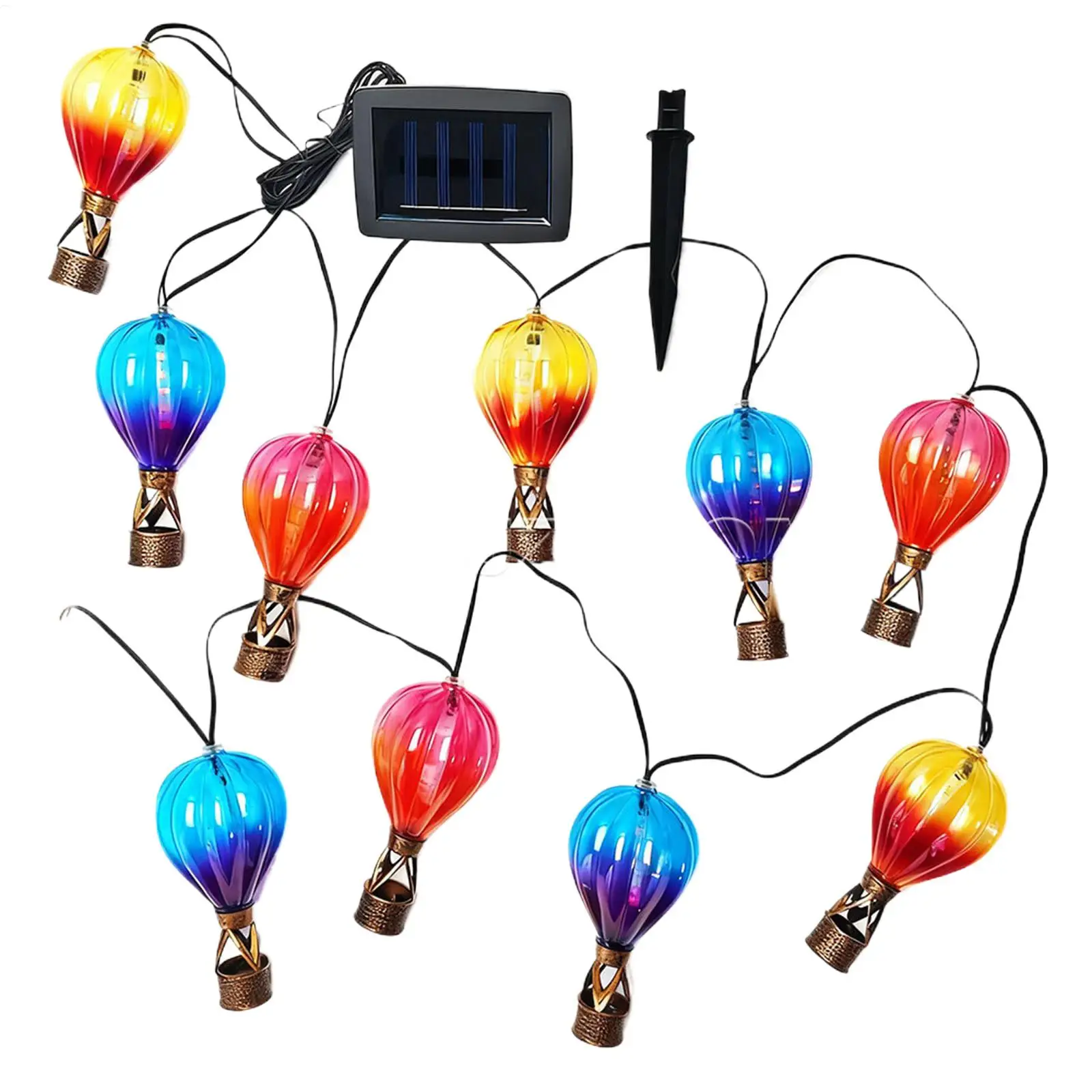 Hot Air Balloon Solar Lights 10 Bulbs Colorful Flame Effect Waterproof Iron Art String Lights for Garden Courtyard Party Decor
