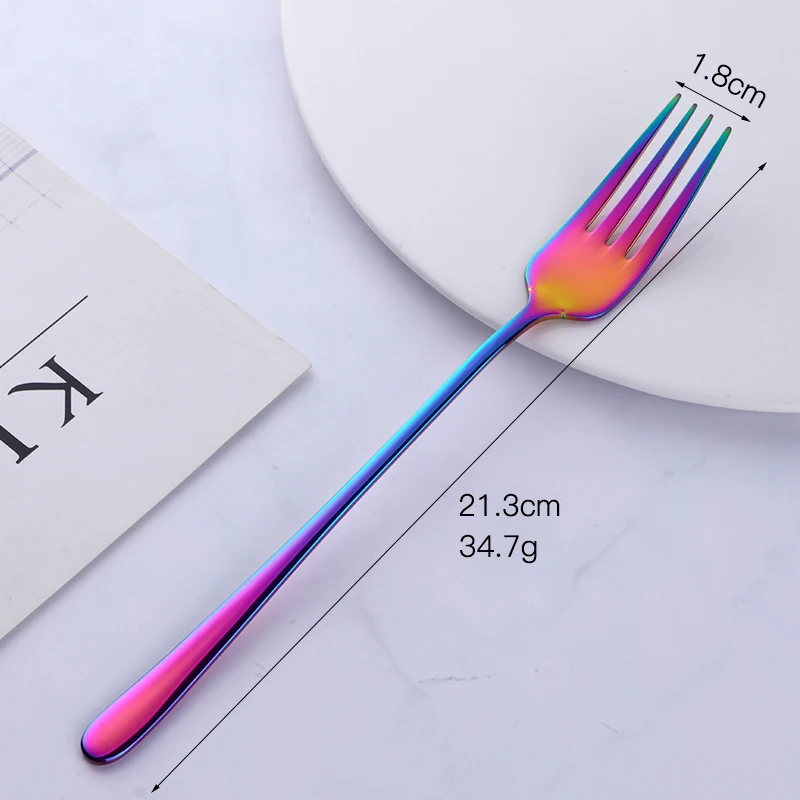 Colorful Dinner Fork 304 Stainless Steel Dessert Salad Forks With Long Handle Tableware For Kitchen Restaurant Party Steak Fork