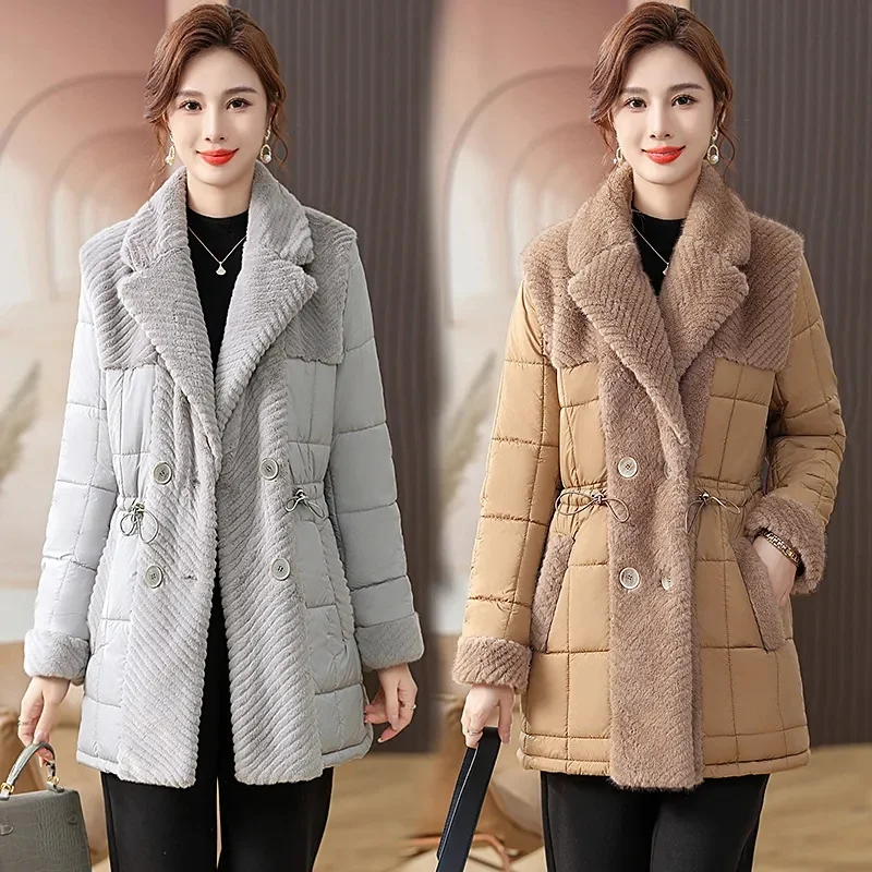 Middle Aged Mother Plush Cotton Jacket 2023 Winter New Silk Thick Coat Warm Elegant Cotton Coat For The Middle-Aged Elderly Aged