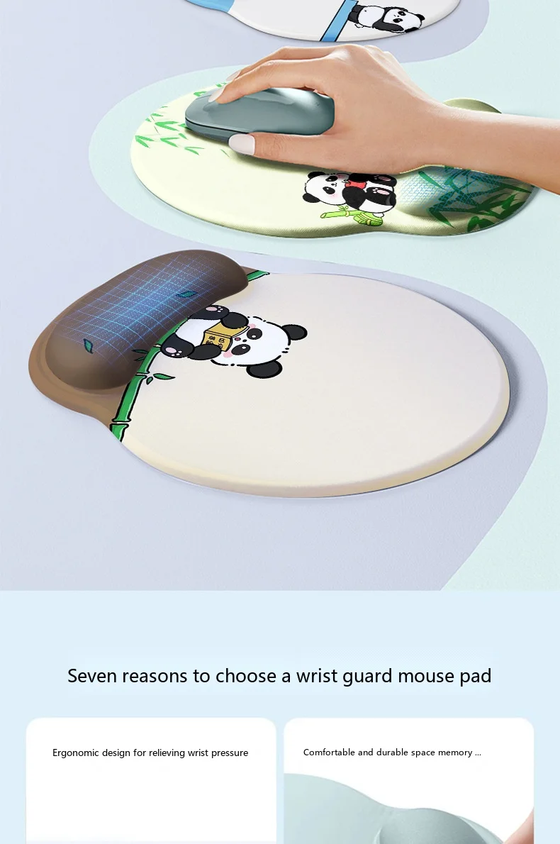 Cartoon Panda Silikon-Handgelenkauflage Mauspad 10 Muster Niedliches Büro Gaming Ergonomisch Rutschfest Schreibtisch – Detail 2