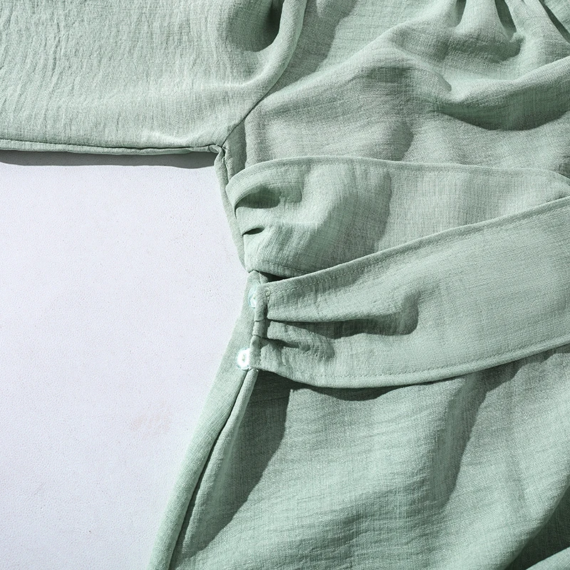 Frühlingskleid für Teenager-Mädchen, strukturiertes Midikleid, Schlüssellochverschluss hinten, elastische Taille, ausgestellter Saum, lange Ärmel, lässiges, einfarbiges Kinderkleid – Detail 11