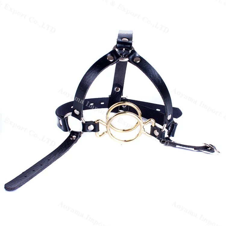 Sexy Harness Metal Mouth Gag Bondage Slave Double Ring Ball Penis Open Mouth Gag Oral Sex Toys For Couple