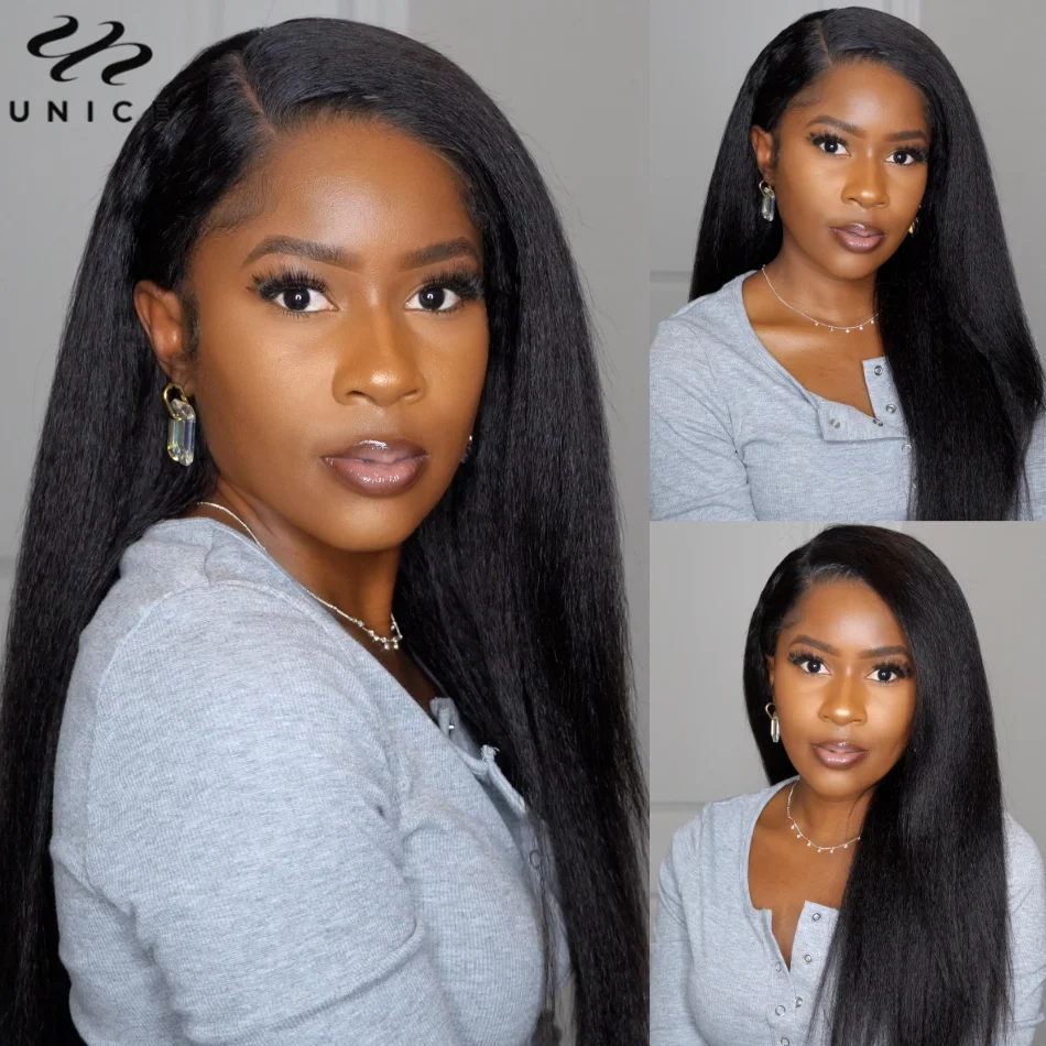 UNice Hair Pre Everything 13x4 Kinky Straight Wig Pre Cut Pre Bleached Lace Front Wig Human Hair Lace Wig Ready To Wear Go