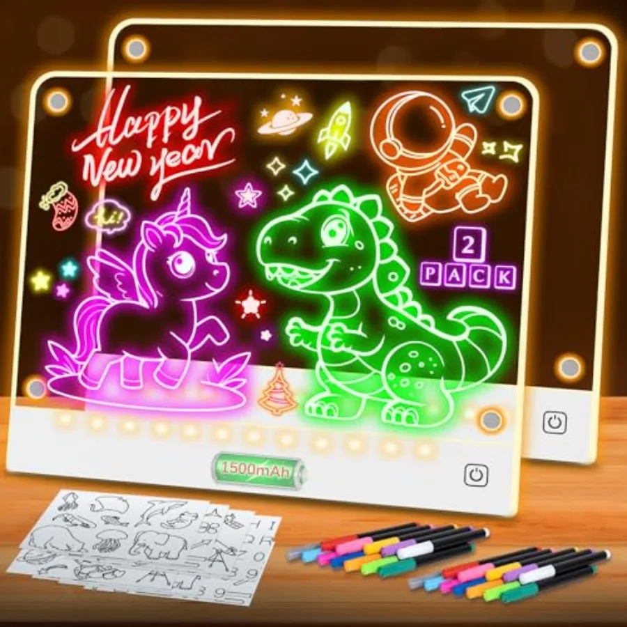 

【New model】2 Pack Rechargeable LED Drawing Board for with Tracing Pages Lumi Board Magnetic Light Up Acrylic Dry Erase Board LE