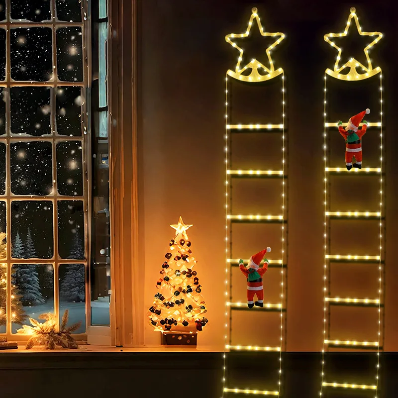 Santa Climbing Ladder String Lights with - USB-Powered, 8 Lighting Modes- Perfect for Christmas Party Decorations