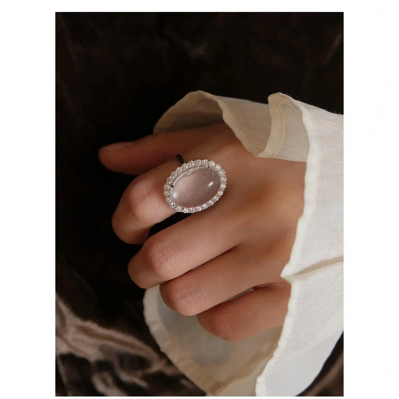 VENTFILLE 925 Sterling Silve Egg White Crystal Ring for Women Zzircon Versatile Fashion Commute Jewelry Party Gift Dropship