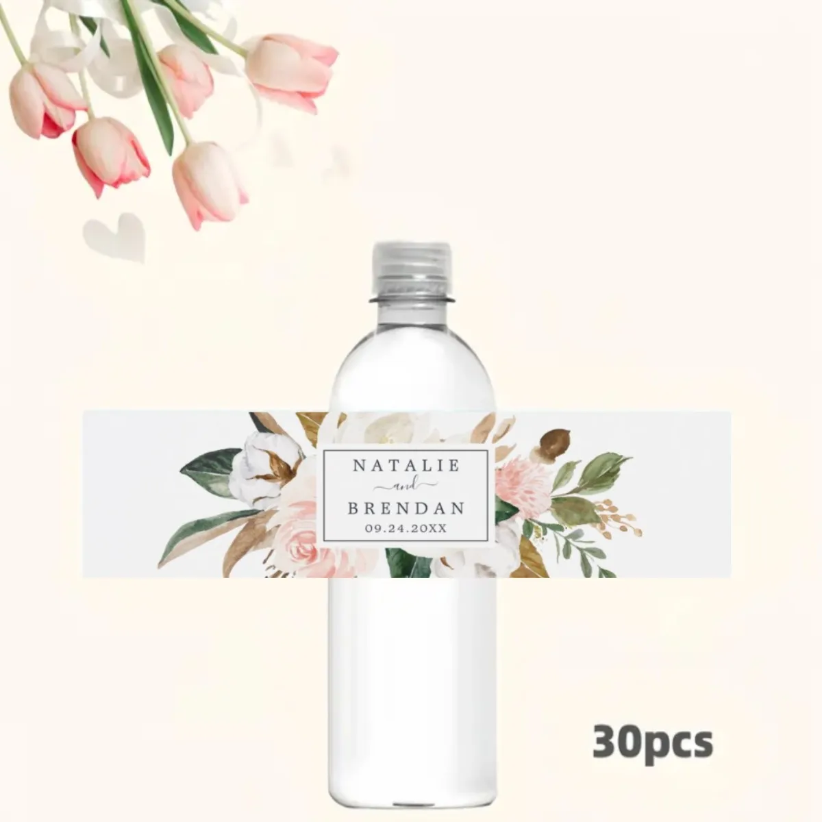 Image of 30 Stück individuelle Hochzeit Willkommen Wasserflaschenetiketten druckbare Hochzeitswasserflaschenaufkleber, personalisierte minimalistische Hochzeitsaufkleber