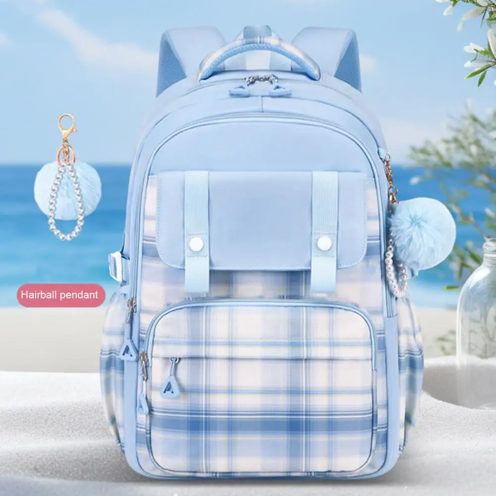 Large Capacity Waterproof School Backpack with Plush Toy Sweet Color Multi Pocket for Teens Girls Outdoor
