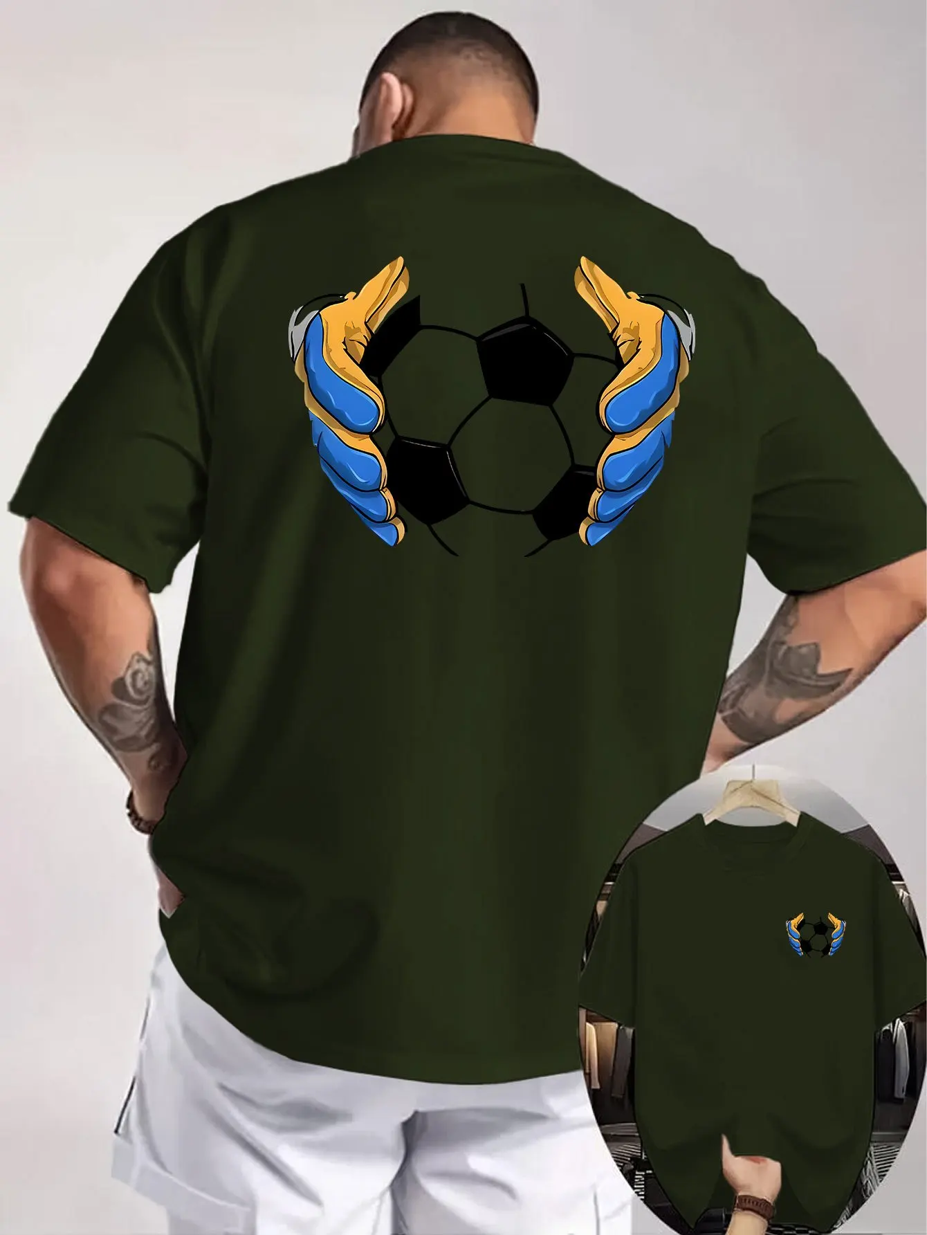 Goalkeeper Glove Football Graphic Oversized Men's Cotton T-Shirt Casual Sports Print Tee