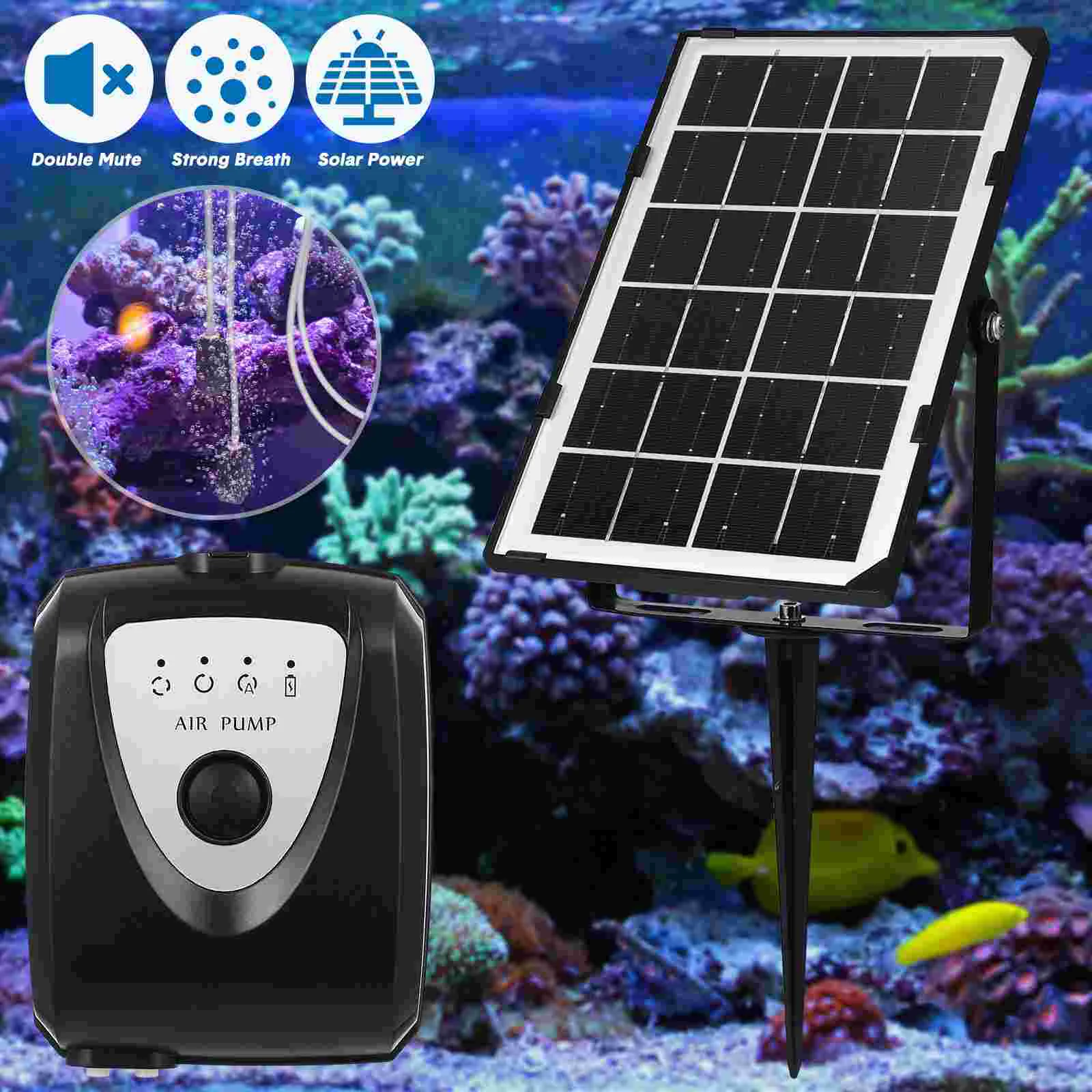 

Oxygen Pump Solar Air Kit Water Pond Aerator with for Fish Tank Household Tanks