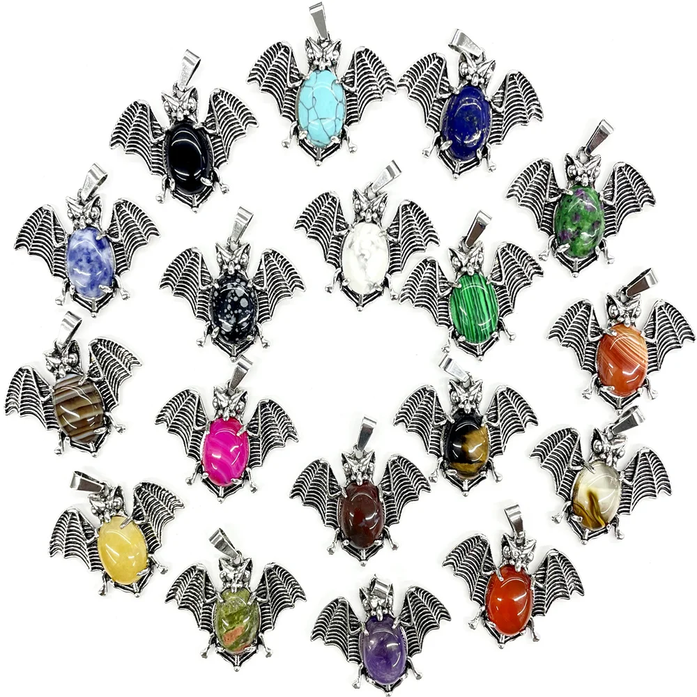 Wholesale Natural Stone Quartz Crystal amethyst Animal bat pendant DIY Jewelry making Necklace Accessories Fashion Mixed10pc