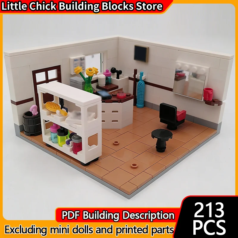 

City Street View Model MOC Building Bricks Small Town Barber Shop Modular Technology Children Holiday Gifts Assemble Toys Suit