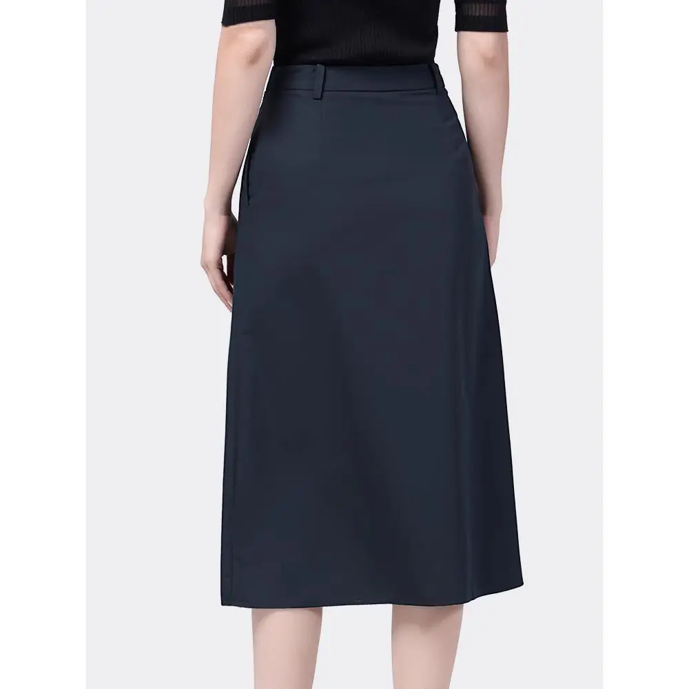 2024 Spring High Waist Women Solid Color A-line Skirt Over the Knee Large Size Office Lady Comfortable All-match Short Skirt