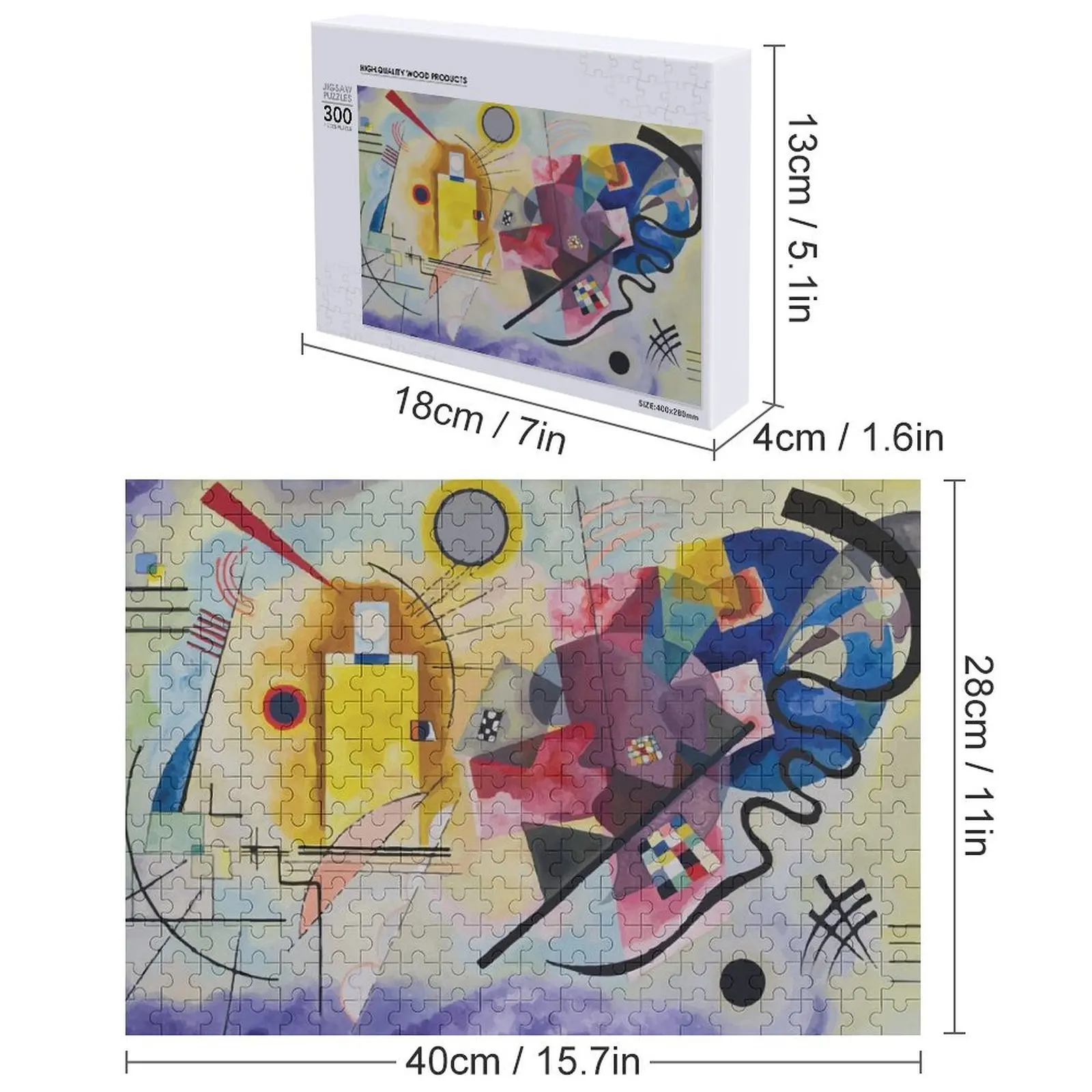 Puzzle Drewniane Wassily Kandinsky Żółto-Czerwono-Niebieskie Zwierzęta Dla Dzieci i Dorosłych