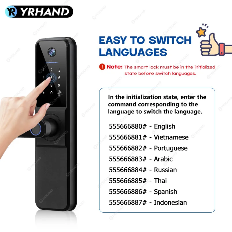 Yrhand h01 fechadura eletronica tuya wifi digitales elektronisches pephol türschloss mit biometrischer kamera finger abdruck ip66 smart lock