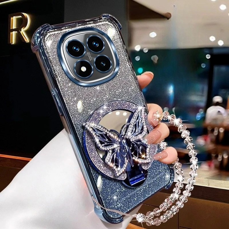 كريستال سوار بريق فراشة مرآة حامل حافظة لهاتف شاومي Redmi 14C نوت 14 15 برو بلس 15 15C 14S 4G 5G غطاء مقاوم للصدمات #1