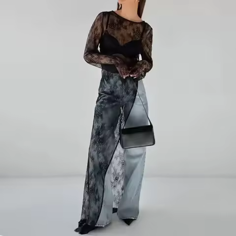 Evening Party Dress Lace Dress High Street Style Black Black Lace Dress Brand New Condition Fashion All-match Dress