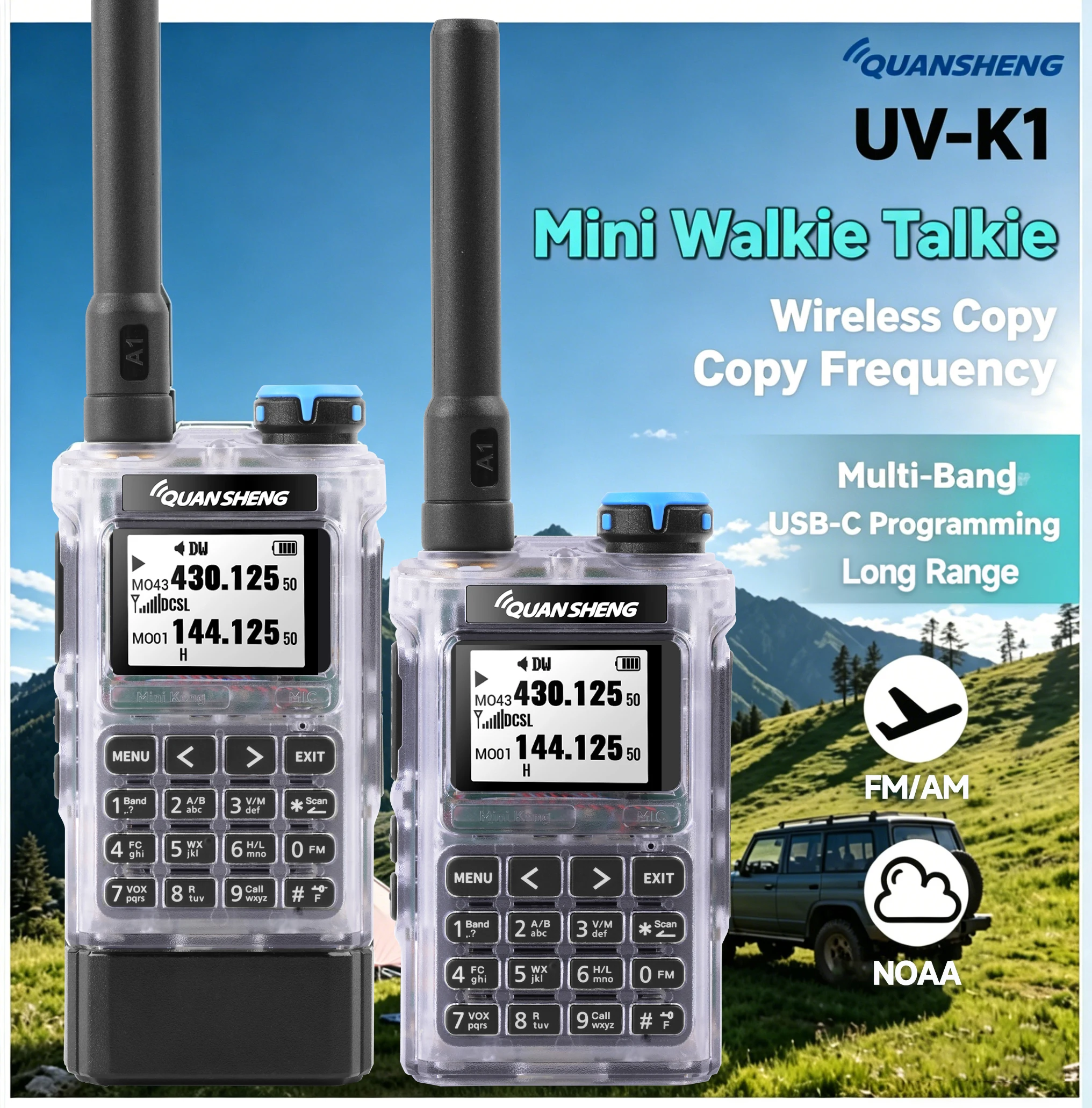 Quansheng UV-K1 Mini Walkie Talkie AM/FM Multi-Band Wireless Copy Frequency Long Range Type-C Charger For Camping UVK5 K6