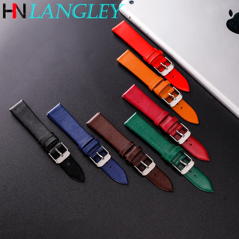 Colorful Leather Strap Watch Band Ultra Thin 12/14/16/18/20/22mm Watch Strap Wholesale 14 Colors Plain Weave Needle Pattern Belt