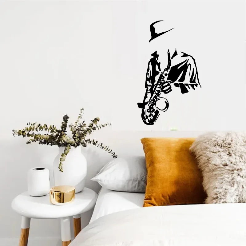 Saxophone Wall Sticker Bedroom Jazz Music Wall Art Decals Home Decorations Removable PVC Musical Murals #351